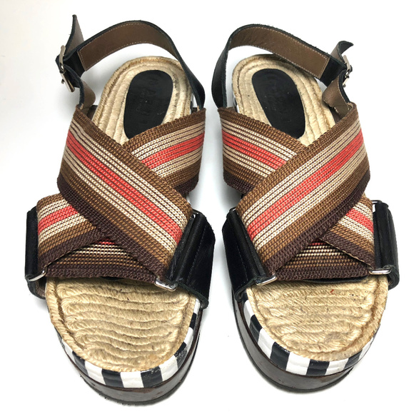 SOLD! Marni Women Leather Raffia Sandals - Picture 6 of 8